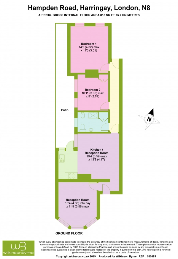 Floor Plan Image for 2 Bedroom Ground Flat for Sale in Hampden Road, Harringay