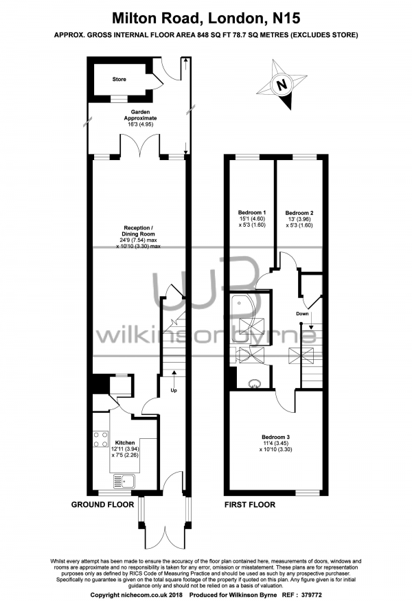 Floor Plan Image for 3 Bedroom Terraced House for Sale in Milton Road, Turnpike Lane