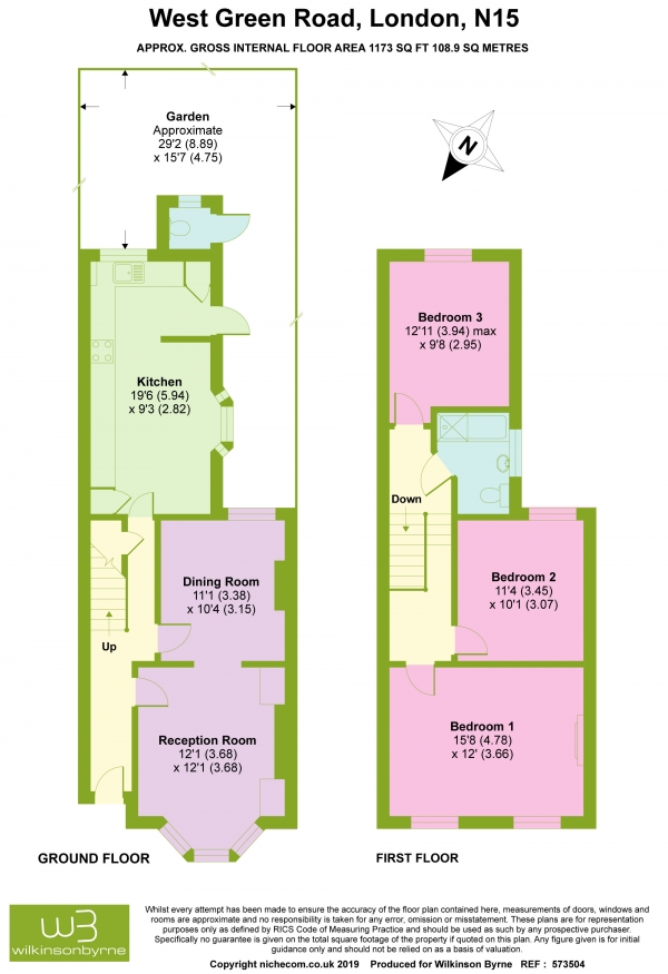 Floor Plan Image for 3 Bedroom Terraced House for Sale in West Green Road, Tottenham, London, N15 5EA