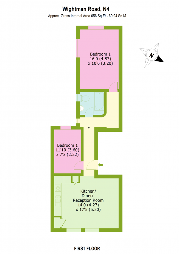 Floor Plan Image for 2 Bedroom Apartment for Sale in Wightman Road, Harringay