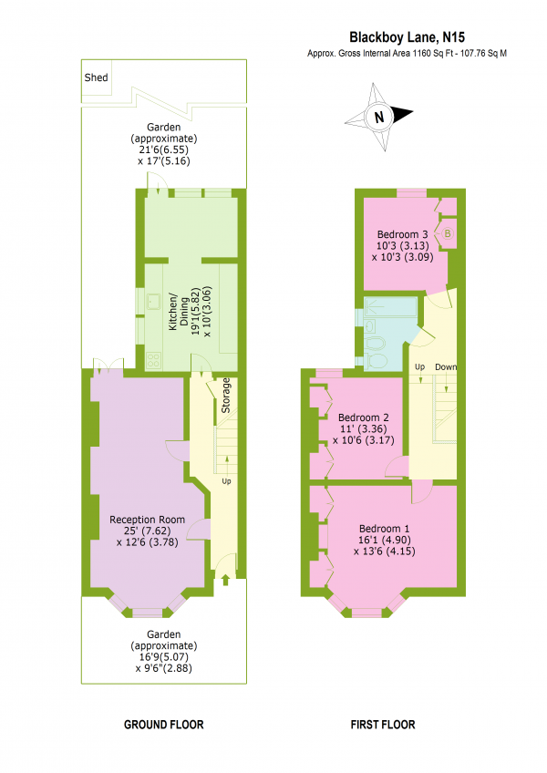 Floor Plan Image for 3 Bedroom Terraced House for Sale in Black Boy Lane, London