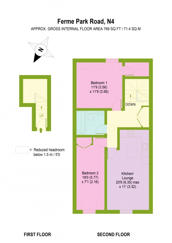 Floor Plan Image for 2 Bedroom Flat for Sale in Ferme Park Road, Stroud Green, London, N4 4ED