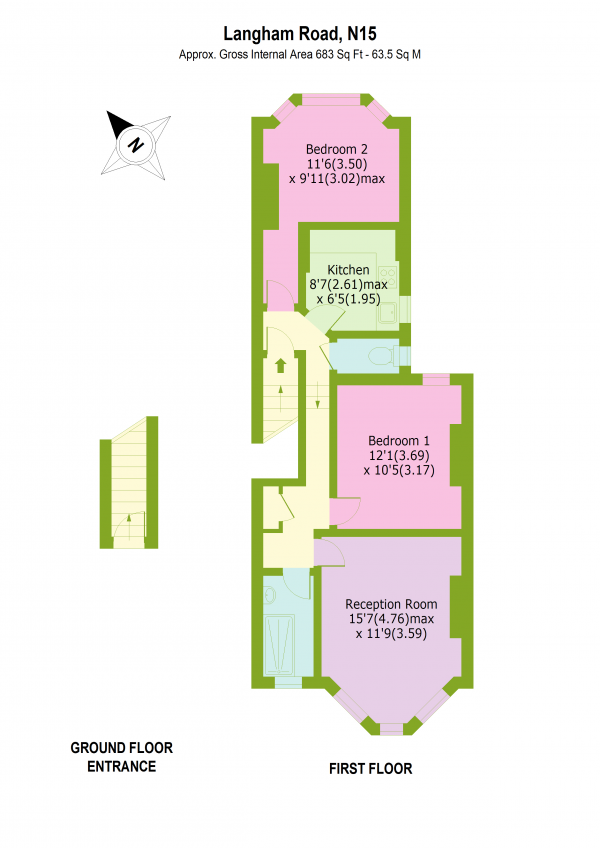 Floor Plan Image for 2 Bedroom Flat for Sale in Langham Road, Turnpike Lane