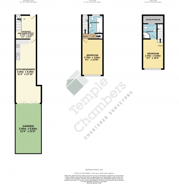 Floor Plan Image for 2 Bedroom Terraced House to Rent in Berwick Road, Wood Green