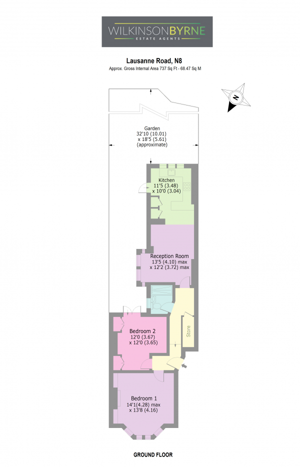 Floor Plan Image for 2 Bedroom Ground Flat to Rent in Lausanne Road, London