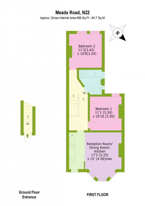 Floor Plan Image for 2 Bedroom Flat for Sale in Meads Road, First Floor Flat