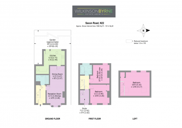 Floor Plan Image for 3 Bedroom End of Terrace House for Sale in Saxon Road, Wood Green