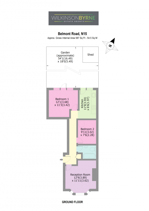 Floor Plan Image for 2 Bedroom Ground Flat for Sale in Belmont Road, London, N15 3LS