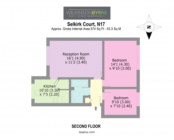 Floor Plan for 2 Bedroom Apartment for Sale in Whitley Road, London, N17, 6RF - Guide Price &pound300,000