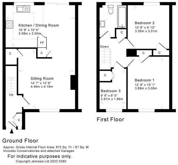 Floor Plan for 3 Bedroom End of Terrace House for Sale in The Hollow, Southdown, BATH, BA2, 1NJ -  &pound310,000
