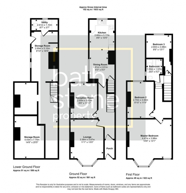 Floor Plan for 3 Bedroom Terraced House for Sale in Devonshire Buildings, Bear Flat, BATH, BA2, 4SU - Offers in Excess of &pound675,000