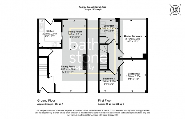 Floor Plan Image for 3 Bedroom Terraced House for Sale in Ashleigh Close, Paulton