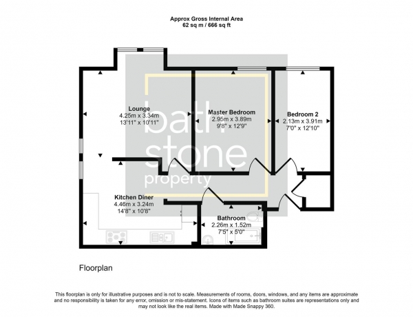 Floor Plan Image for 2 Bedroom Flat for Sale in Burnt House Court, Old Fosse Road, Bath