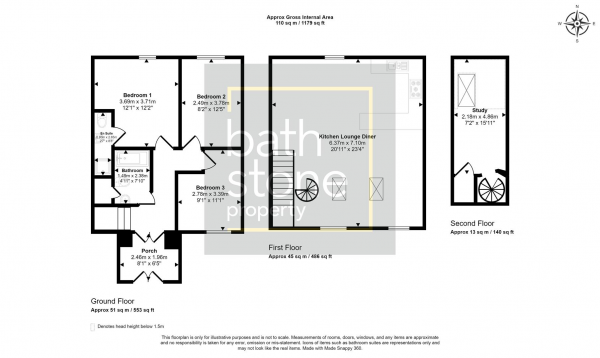 Floor Plan Image for 3 Bedroom Property to Rent in North Road, Timsbury