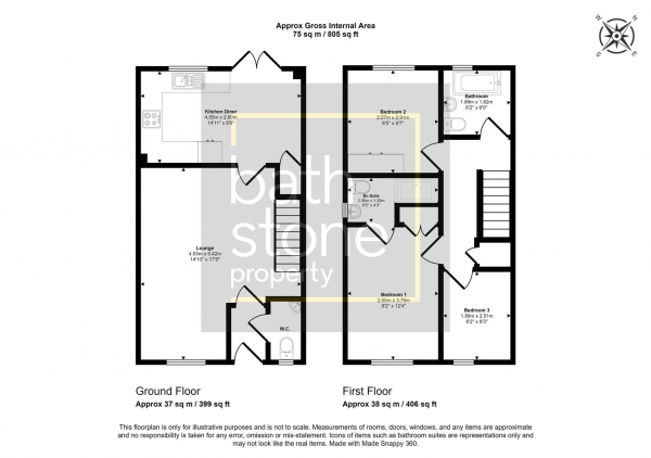 Floor Plan Image for 3 Bedroom End of Terrace House for Sale in Millards Hill, Midsomer Norton