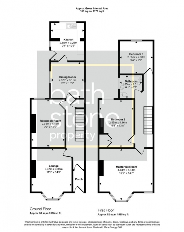 Floor Plan Image for 3 Bedroom Terraced House for Sale in Kipling Avenue, Bath