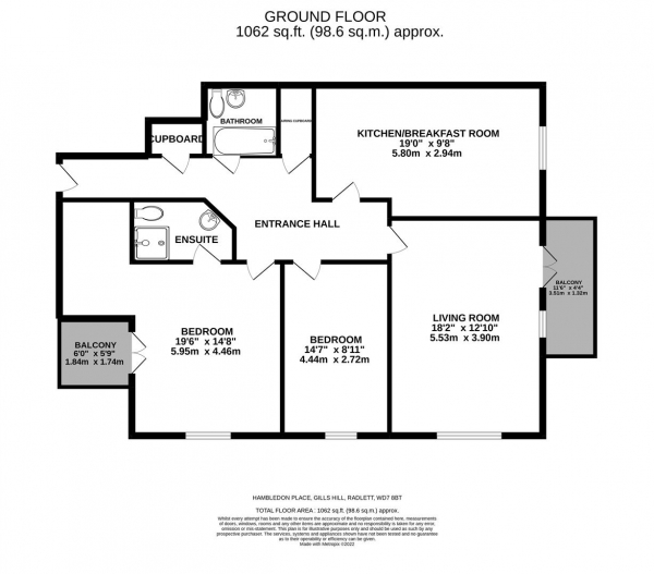 Floor Plan Image for 2 Bedroom Apartment for Sale in Gills Hill, Radlett