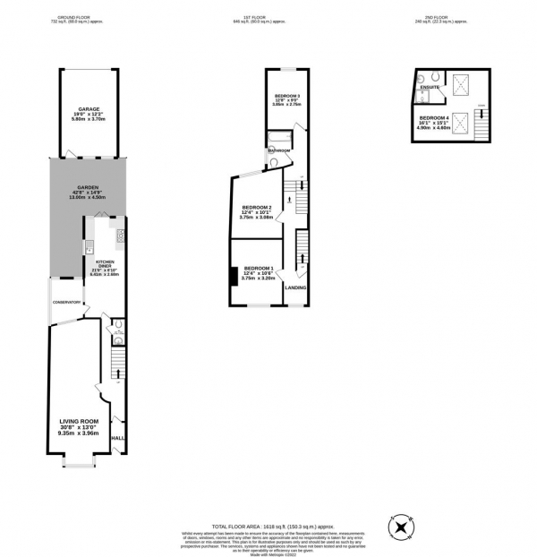 Floor Plan Image for 4 Bedroom End of Terrace House for Sale in The Crosspath, Radlett