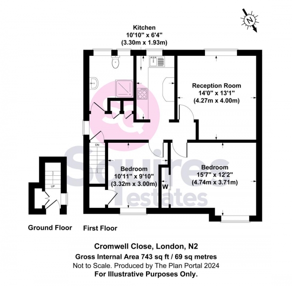 Floor Plan Image for 2 Bedroom Flat to Rent in Cromwell Close, East Finchley