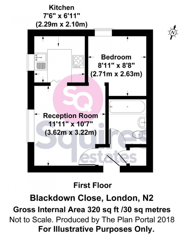 Floor Plan Image for 1 Bedroom Flat for Sale in Blackdown Close, East Finchley