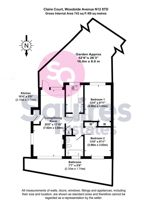 Floor Plan Image for 2 Bedroom Flat for Sale in Claire Court, Woodside Park