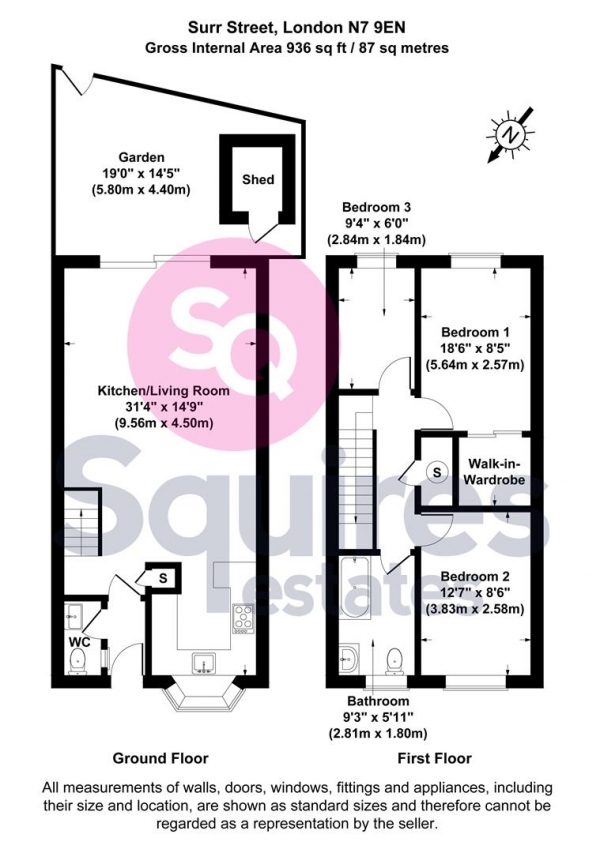 Floor Plan Image for 3 Bedroom End of Terrace House for Sale in Surr Street, London