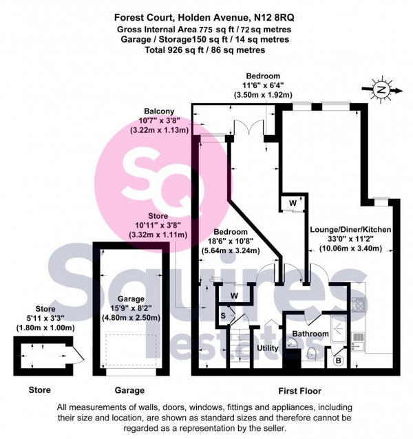 Floor Plan for 2 Bedroom Flat for Sale in Holden Avenue, London, N12, 8RQ -  &pound400,000