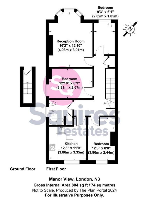 Floor Plan for 3 Bedroom Flat for Sale in Manor View, London, N3, 2SR -  &pound525,000