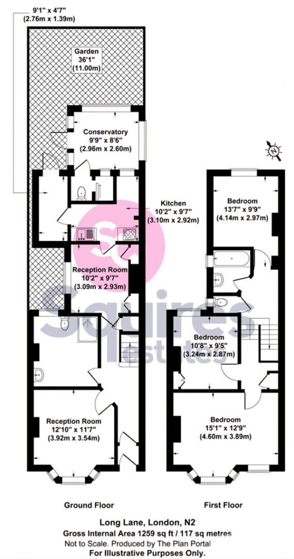 Floor Plan Image for 3 Bedroom Terraced House for Sale in Long Lane, East Finchley