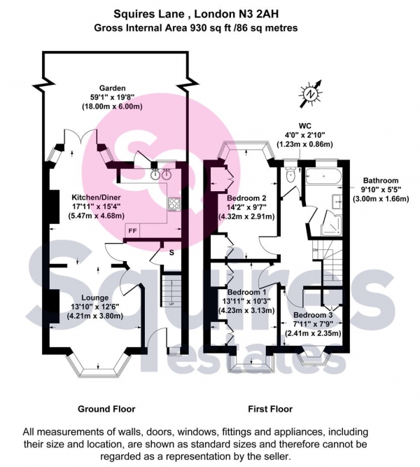 Floor Plan Image for 3 Bedroom Terraced House to Rent in Squires Lane, Finchley