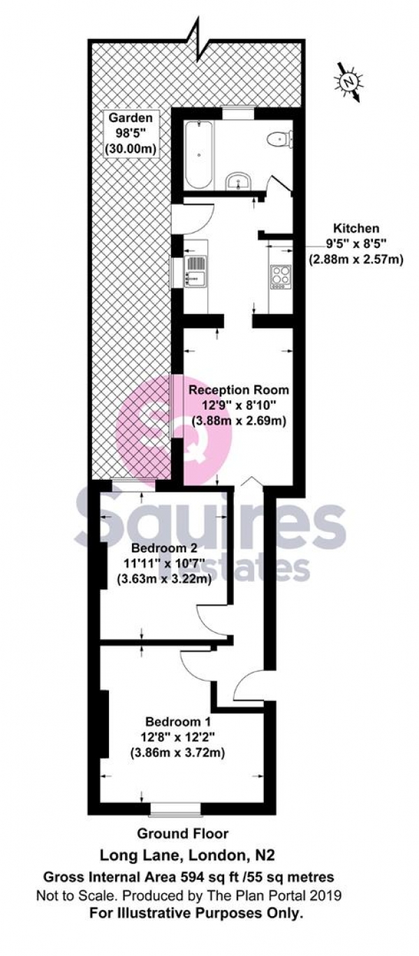 Floor Plan Image for 2 Bedroom Flat for Sale in Long Lane, Finchley