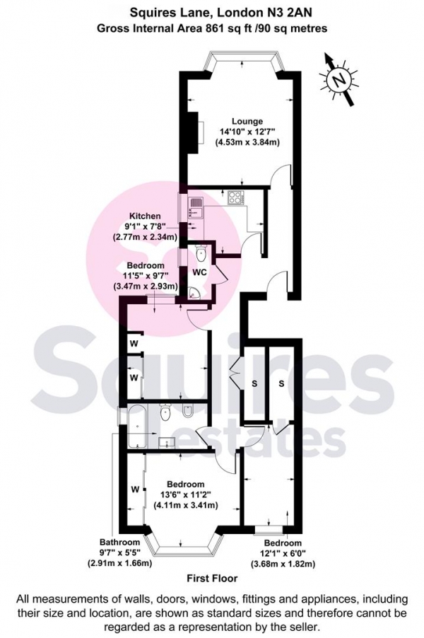 Floor Plan Image for 3 Bedroom Flat for Sale in Long Lane, Finchley