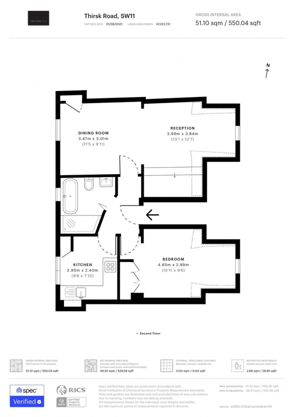 Floor Plan Image for 1 Bedroom Apartment for Sale in Thirsk Road, Battersea