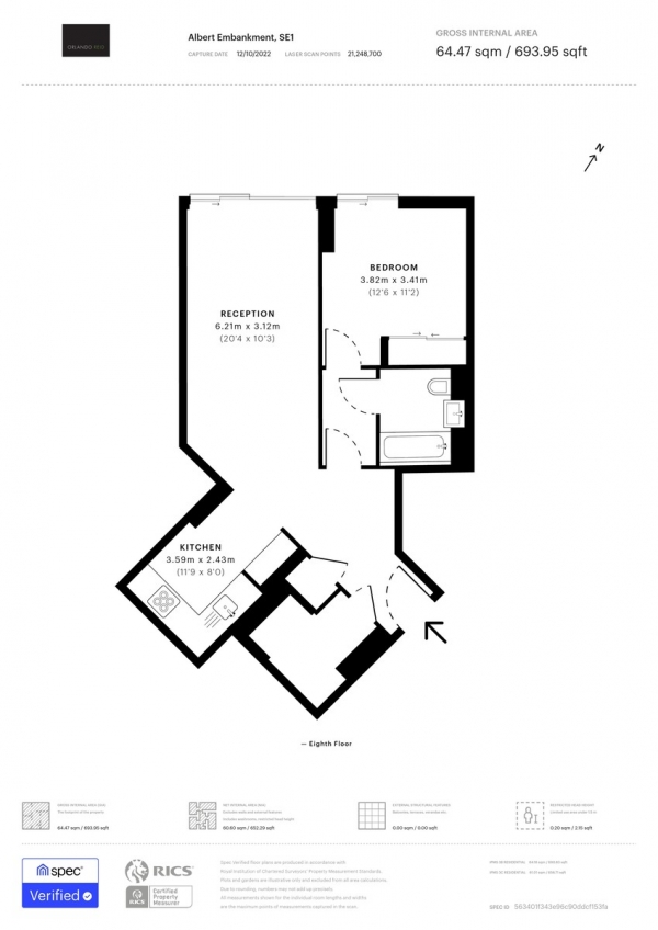 Floor Plan Image for 1 Bedroom Apartment for Sale in Dumont, 27 Albert Embankment