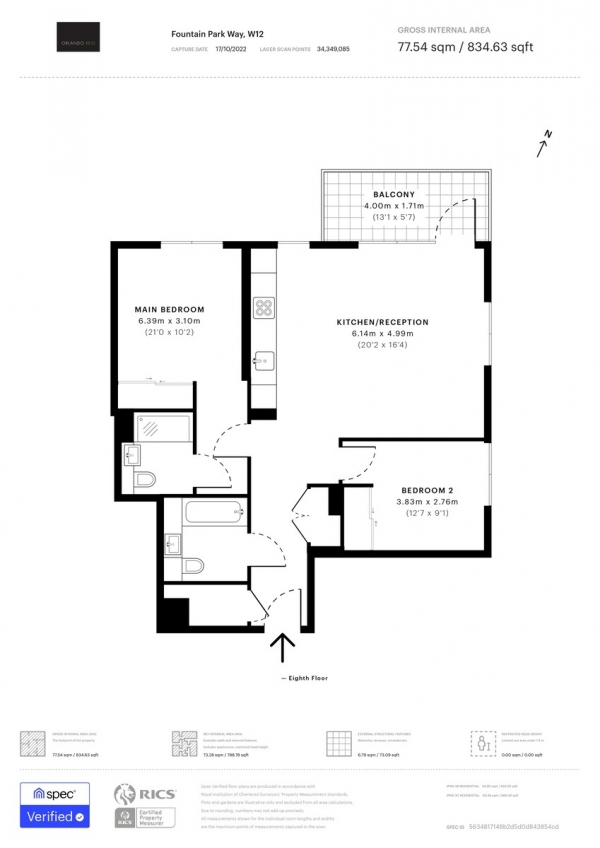 Floor Plan Image for 2 Bedroom Apartment for Sale in Lincoln Apartments, Fountain Park Way