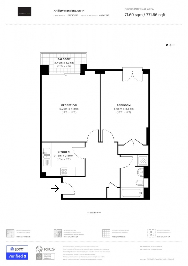 Floor Plan Image for 1 Bedroom Apartment for Sale in Artillery Mansions, Victoria Street