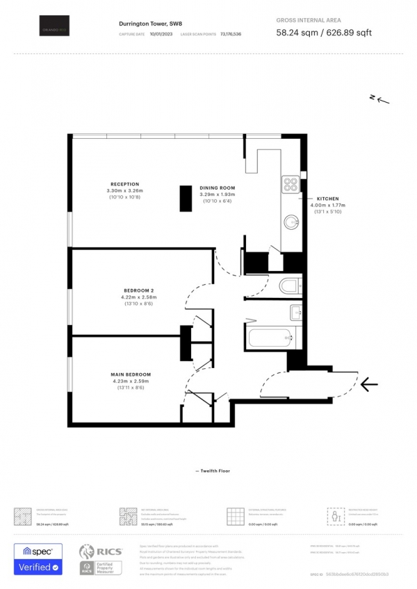 Floor Plan Image for 2 Bedroom Apartment for Sale in Wandsworth Road, London