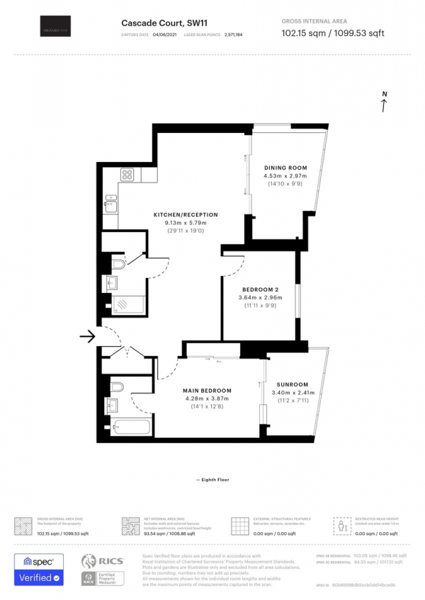 Floor Plan for 2 Bedroom Apartment to Rent in Sopwith Way, Battersea, SW11, 8AZ - £762 pw | £3300 pcm