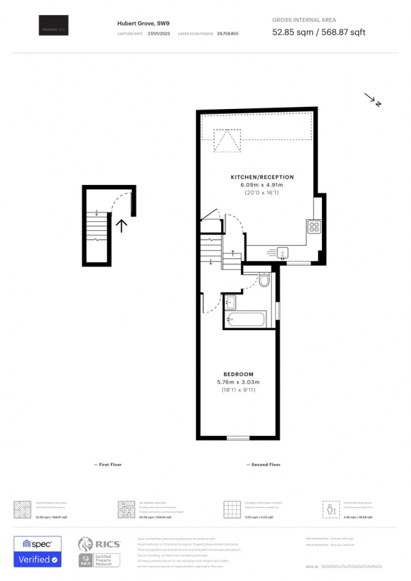 Floor Plan Image for 1 Bedroom Apartment for Sale in Hubert Grove, Clapham