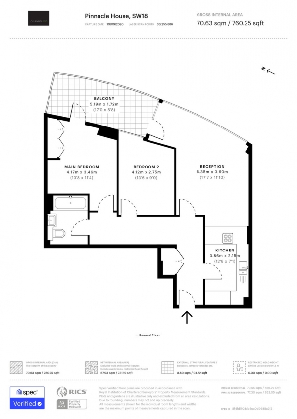 Floor Plan for 2 Bedroom Apartment to Rent in The Pinnacle, Battersea Reach, SW18, 1JE - £577 pw | £2500 pcm