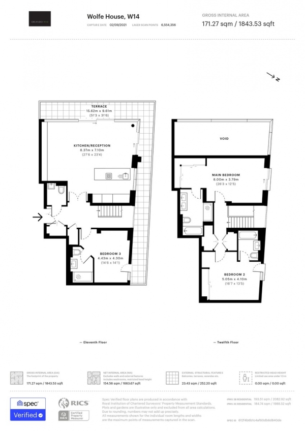 Floor Plan Image for 3 Bedroom Penthouse to Rent in Kensington High Street, Kensington