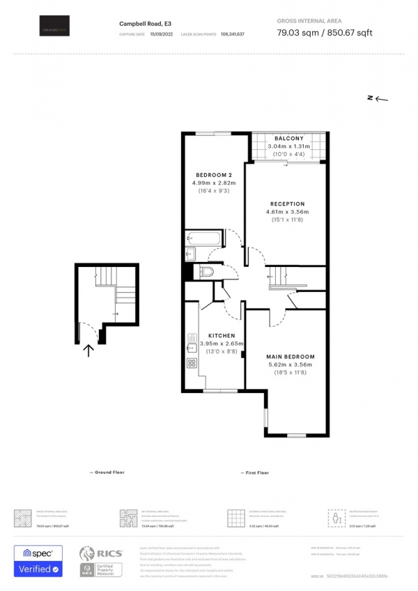 Floor Plan for 2 Bedroom Maisonette to Rent in Campbell Road, Bow, E3, 4ED - £438 pw | £1900 pcm