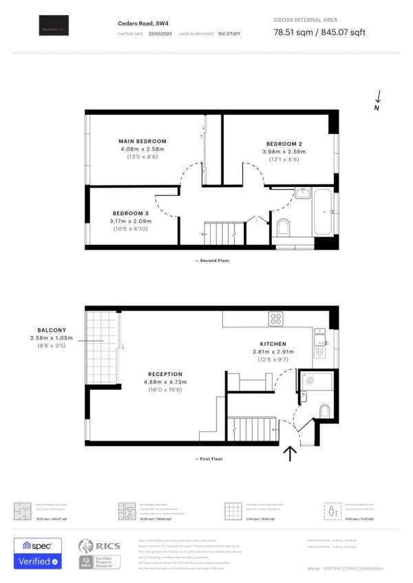 Floor Plan Image for 3 Bedroom Apartment for Sale in Cedars Road, Clapham