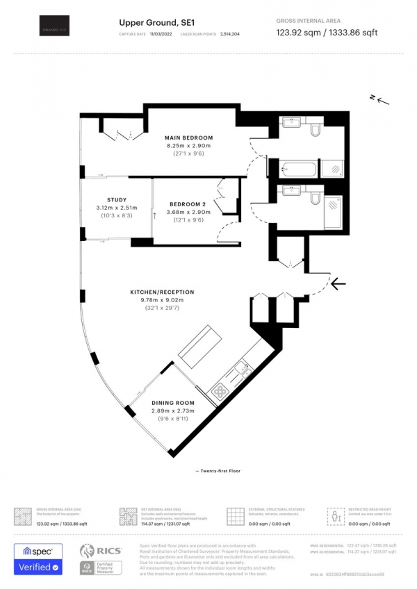 Floor Plan for 2 Bedroom Apartment to Rent in Southbank Tower, Southwark, SE1, 9RB - £1500 pw | £6500 pcm