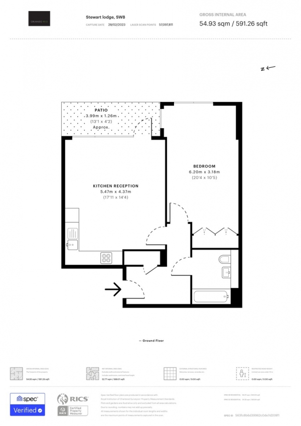 Floor Plan Image for 1 Bedroom Apartment to Rent in Stewarts Road, London