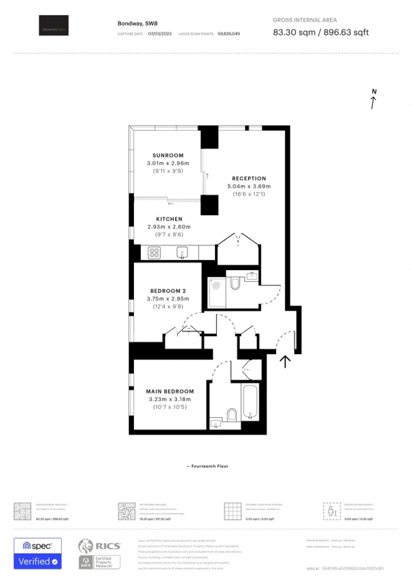 Floor Plan Image for 2 Bedroom Apartment to Rent in Damac Tower, Nine Elms