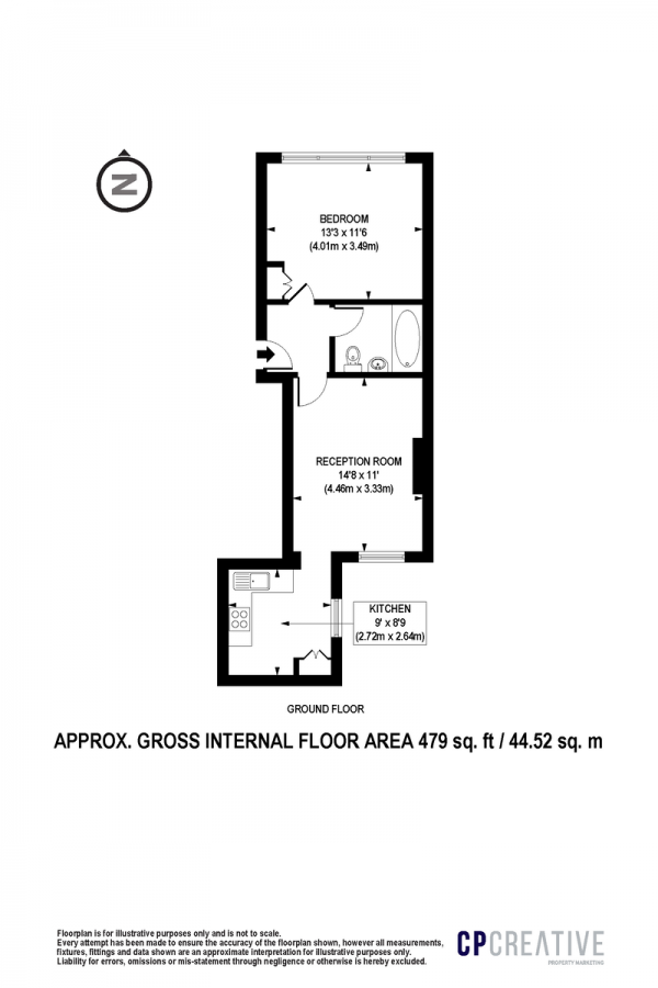 Floor Plan Image for 1 Bedroom Ground Flat for Sale in Ferndale Road