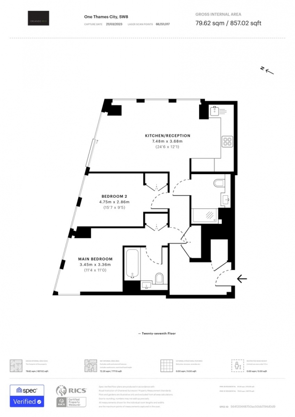 Floor Plan Image for 1 Bedroom Apartment for Sale in One Thames City, Nine Elms