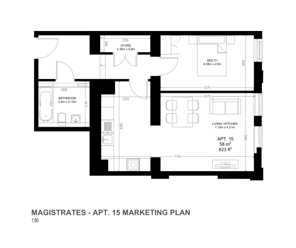 Floor Plan Image for 1 Bedroom Apartment for Sale in The Magistrates Appt, Feltham Court