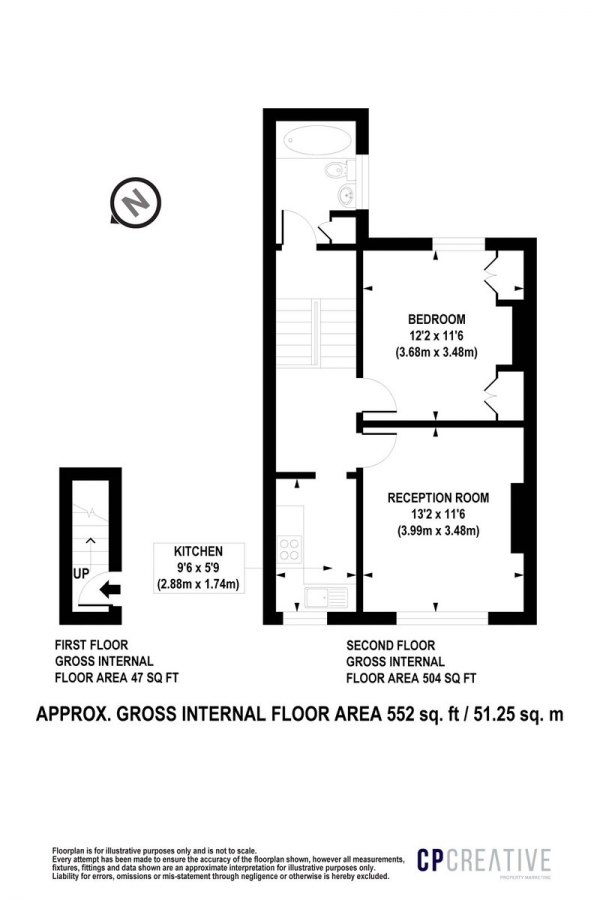 Floor Plan Image for 1 Bedroom Terraced House to Rent in Bromfelde Road, London